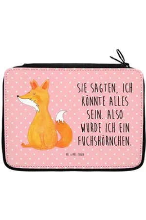 Mr. & Mrs. Panda Federmäppchen Einhorn Wunsch - Rot Pastell - Geschenk, Schülerin, Unicorn, Fuchshor, (1-tlg), Bezauberndes Design rot