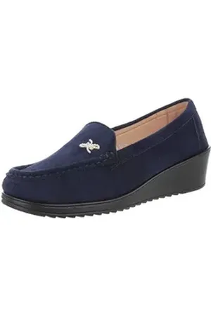 Ital-Design Damen Mokassins Freizeit Slipper (87214388) Keilabsatz/Wedge Mokassins in Dunkelblau blau 41 EU
