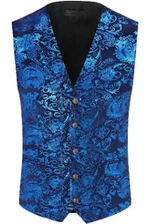 Allthemen Anzugweste Elegante Jacquard Anzugweste für Hochzeit und Party blau 52