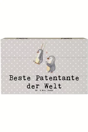 Mr. & Mrs. Panda Dekokiste Pinguin Beste Patentante der Welt 19 x 12 cm - Grau Pastell - Geschen (1 St), Schöne Designs grau