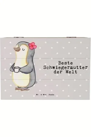 Mr. & Mrs. Panda Dekokiste Pinguin Beste Schwiegermutter der Welt 22 x 15 cm - Grau Pastell - Ge (1 St), Designvielfalt grau 22 cm x 15 cm x 12 cm