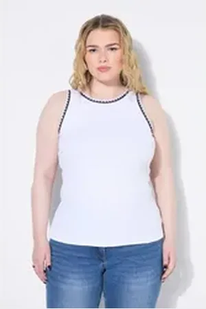 STUDIO UNTOLD Longtop Ripptop Slim Shape Häkel-Kanten weiß 54/56