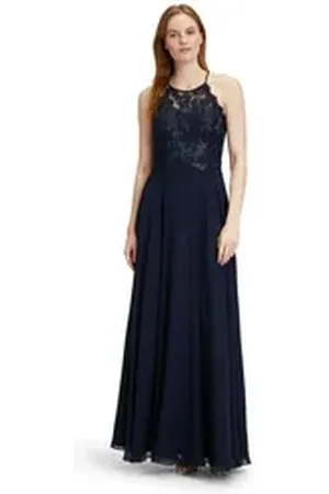 Vera Mont Abendkleid Abendkleid rückenfrei Spitze blau 36