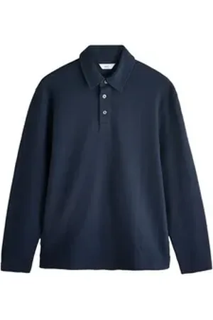 Next Langarm-Poloshirt Langärmeliges Poloshirt Waffel 100 % Baumwolle (1-tlg) blau XXXL