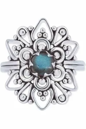 mantraroma Silberring MUDARA-EMPAT aus 925 Silber mit Labradorit (Ring mit Schmuckbeutel), Damenring aus 925er Silber blau 62