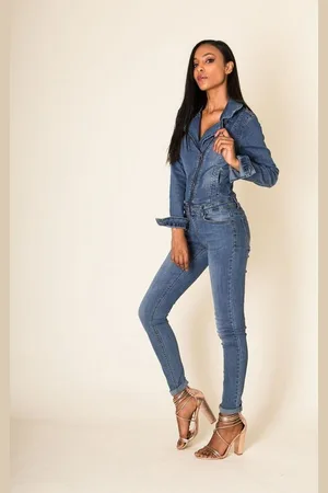 Nina Carter Jumpsuit Jeans Anzug Hosenanzug Einteiler Asymmetrisch (1-tlg) MOMO - Verkäufer: ARIZONAS