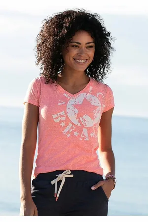 Venice Beach Strandshirt mit Logo-Druck aus melierter Ware, Vintage-Look, sportlich-casual