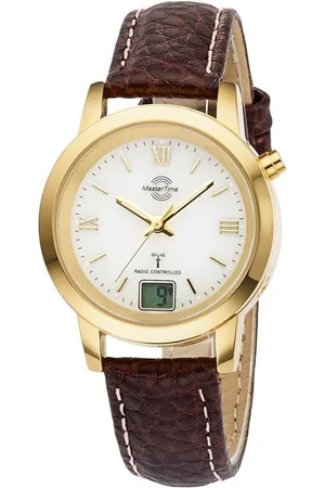 Master Time Funkuhr MTLA-10299-13L, Armbanduhr, Quarzuhr, Damenuhr, Datum, Langzeitbatterie, Lederarmband