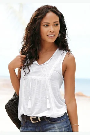 Buffalo Tanktop mit Stickerei, Sommertop, Viskoseware
