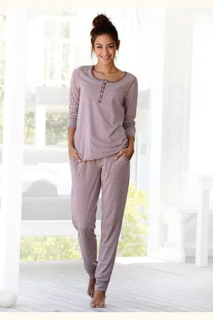 ARIZONA Pyjama (2 tlg) in melierter Qualität mit Knopfleiste