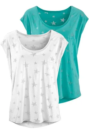 beachtime Kurzarmshirt mit leicht transparenten Sternen (2er-Pack) aus weicher Ausbrenner-Qualität