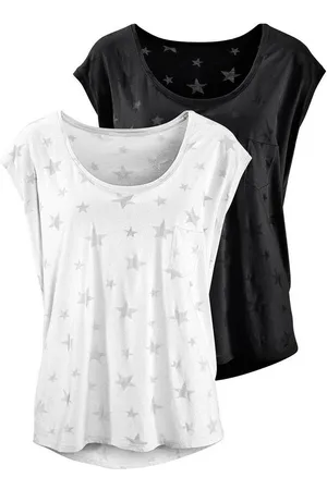beachtime Kurzarmshirt mit leicht transparenten Sternen (2er-Pack) aus weicher Ausbrenner-Qualität