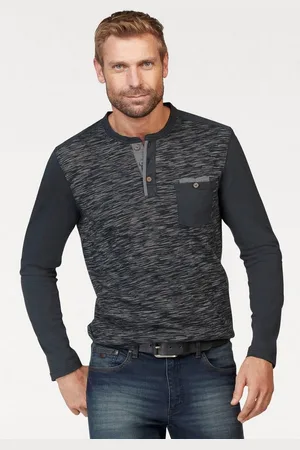 ARIZONA Longsleeve Langarm, melierte Optik, Rundhalsausschnitt mit Knopfleiste