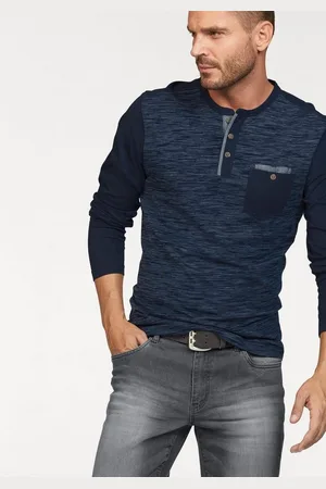 ARIZONA Longsleeve Langarm, melierte Optik, Rundhalsausschnitt mit Knopfleiste