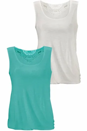 beachtime Trägertop mit Spitzeneinsatz am Rücken (2er-Pack) aus weicher Viskose-Slub-Qualität