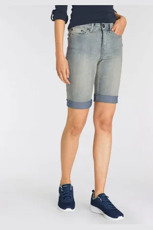 ARIZONA Jeansbermudas schmale Passform, krempelbarer Saum, Usedwaschung, hohe Leibhöhe