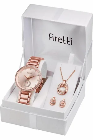 Firetti Quarzuhr, (Set, 4-tlg., inkl. Ohrstecker und Kette mit Anhänger), Armbanduhr, Damenuhr, Glassteine, ideal auch als Geschenk