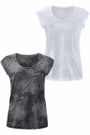 beachtime Kurzarmshirt mit leicht transparenten Palmen (2er-Pack) aus weicher Ausbrenner-Qualität