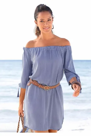 Lascana Blusenkleid mit Streifendruck und Carmenausschnitt, Sommerkleid, Strandkleid