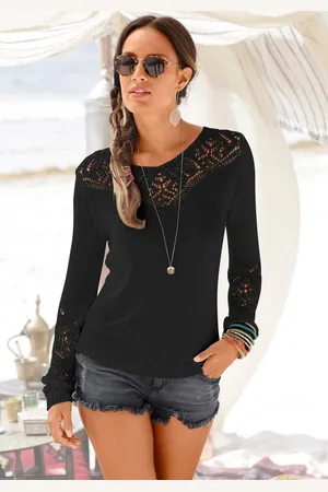 Lascana Strandpullover mit tollem Ajourmuster am Ausschnitt, Strickpullover, Damenpullover