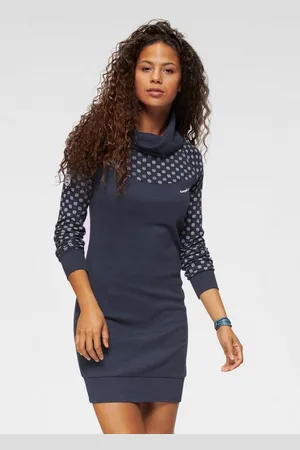 KangaROOS Sweatkleid lang, aus Baumwolle, Langarm, mit breiten Rippbündchen