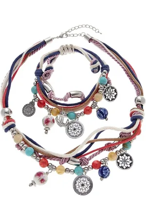 Lascana Schmuckset Bettlerarmband und Halsketten Set, Mit vielen kleinen Anhängern