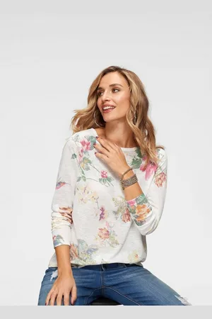 Aniston Langarmshirt mit großflächigem Blumendruck und Vögeln