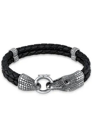 Kuzzoi Armband Herren Lederarmband Krokodil 925 Sterling Silber