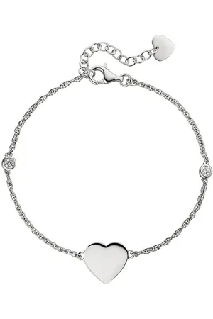 Jobo Silberarmband Herz, 925 Silber mit 2 Zirkonia 22 cm