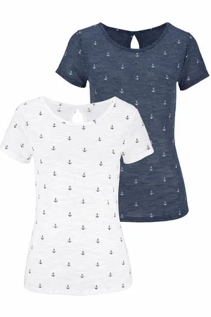beachtime T-Shirt (2er-Pack) mit maritimem Anker-Druck