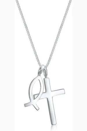 Elli Kette mit Anhänger Kreuz Fisch Symbol Religion 925 Silber