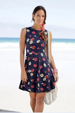 beachtime Strandkleid mit Blumendruck, Sommerkleid aus elastischer Baumwolle