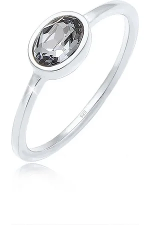 Elli Verlobungsring Oval Glas Kristalle Grau 925 Sterling Silber