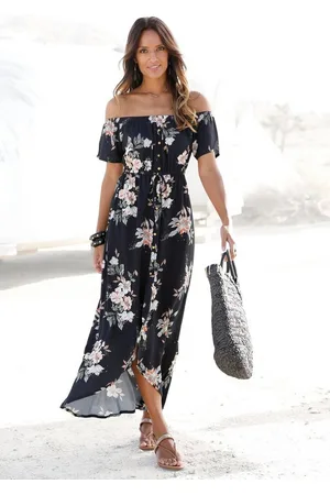 Lascana Maxikleid im angesagten Vokuhila-Schnitt und Carmenausschnitt, Sommerkleid