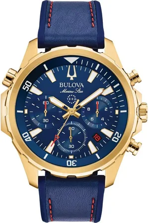 BULOVA Chronograph Marine Star 97B168, Armbanduhr, Quarzuhr, Herrenuhr, Lederarmband, Datum