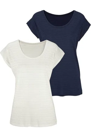 beachtime Kurzarmshirt mit leicht transparenten Streifen (2er-Pack) aus weicher Baumwoll-Viskose-Qualität