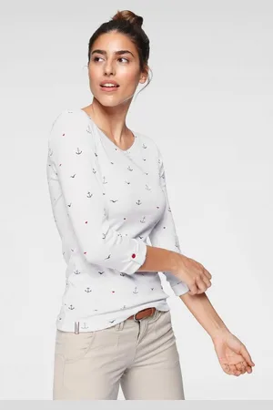 KangaROOS Langarmshirt krempelbare Ärmel, sehr figurbetont, aus elastischer Rippware