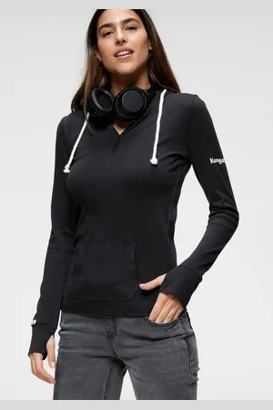 KangaROOS Kapuzenshirt Langarm mit Daumenlöchern, figurbetonter Schnitt, aus Jerseystoff
