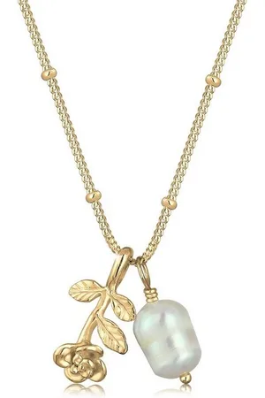 Elli Perlenkette Blume Süßwasserperlen Weiß 925 Sterling Silber vergoldet