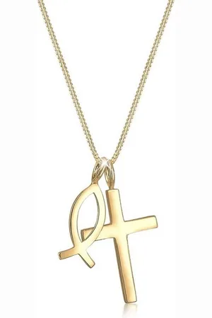 Elli Kette mit Anhänger Kreuz Fisch Symbol Religion 925 Silber