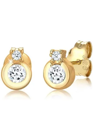 Elli DIAMONDS Paar Ohrstecker Ohrstecker Kreis Topas Diamant Weiß (0.03 ct) 585 Gelbgold