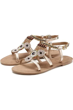 Lascana Sommerschuh Sandale Sandalette, Sommerschuh aus Leder mit Steinchen in Glitzer-Optik