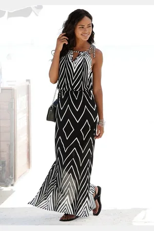 Lascana Maxikleid im -Weiß-Design mit Schlitz, Sommerkleid, Strandkleid
