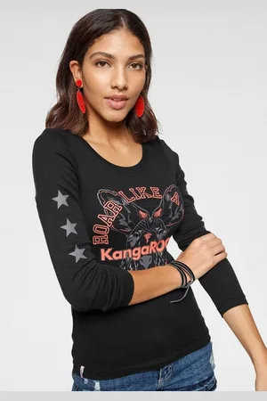 KangaROOS Langarmshirt Langarm, unifarben mit Farbeinsatz und Logodruck