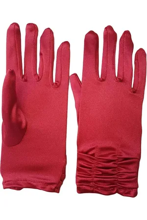 familytrends Abendhandschuhe Satin Damen Handschuhe kurz mit Raffung dehnbar im Satin-Look
