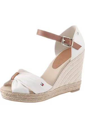Tommy Hilfiger BASIC OPENED TOE HIGH WEDGE High-Heel-Sandalette, Sommerschuh, Sandale, Keilabsatz, mit dezenter Flagstickerei