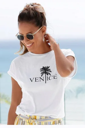 Venice Beach Rundhalsshirt mit Frontdruck, T-shirt aus Baumwolle, Kurzarmshirt, Basic