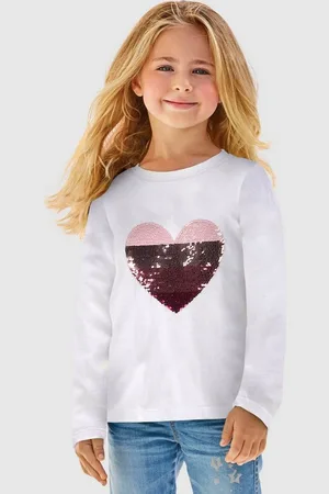 Kidsworld Langarmshirt, mit Paillettenherz zum Wenden Langarm, Basic-Passform, mit glitzernden Pailletten