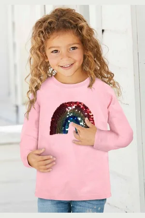 Kidsworld Langarmshirt Regenbogen Langarm, Basic-Passform, mit schimmernden Pailletten-Applikationen