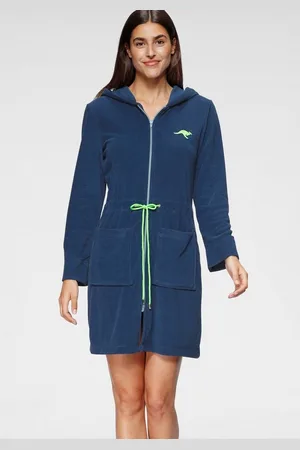 KangaROOS Damenbademantel Kira, ideal für Sauna & Spa, Hotelbademantel, Morgenmantel, Kurzform, Leichtfrottier, Kapuze, Reißverschluss, mit Bindekordel, kurz, Bademäntel für Damen, XS-3XL